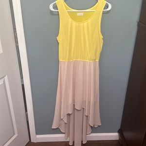 Color block yellow top and light pink bottom flowy dress